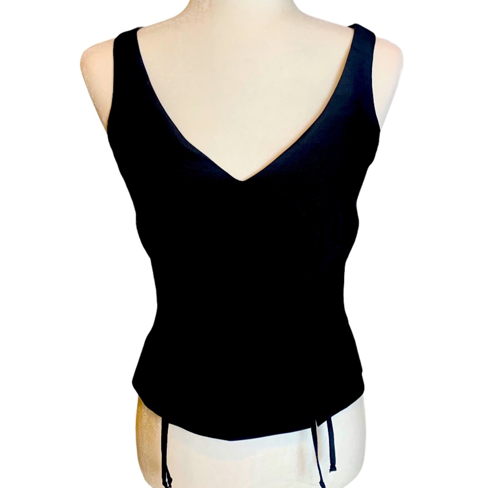Trina Turk Black Silk Cami with Ties & Zip Up Back